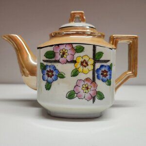 Lusterware Floral Teapot Peach Lustre EUC Vintage Mid-Century Made in Japan